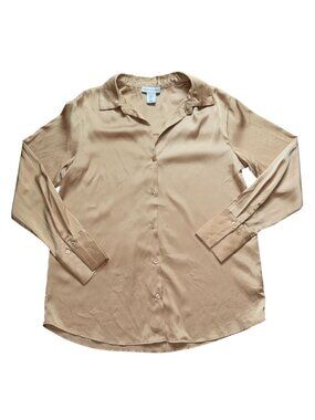 Cupcakes & Cashmere Champagne Satin Button Down Blouse-Small